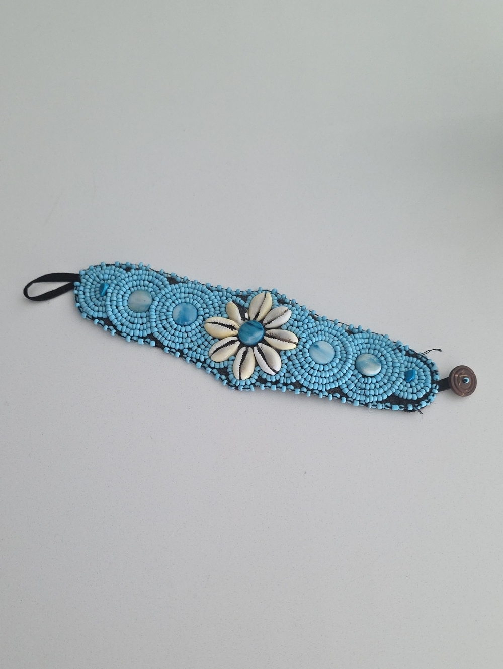 Handmade Blue Beaded Flower Bracelet - Unbranded